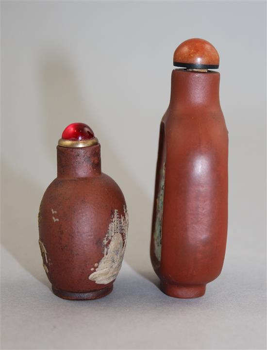 Two Chinese Yixing pottery snuff bottles, 1800-1900, Richards no.s 469 and 177